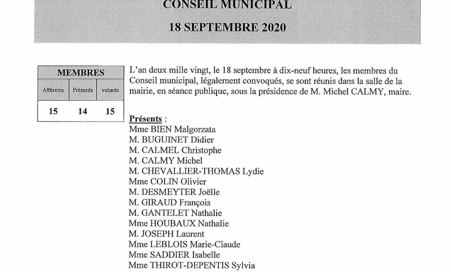 Compte-rendu du conseil municipal du 18 septembre 2020