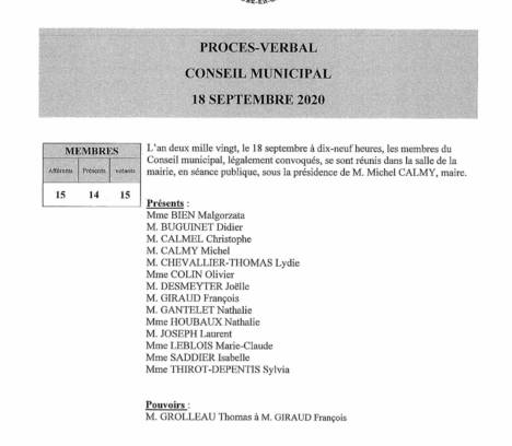 Compte-rendu du conseil municipal du 18 septembre 2020