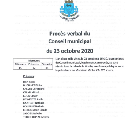 Procès-verbal du Conseil municipal du 23 octobre 2020