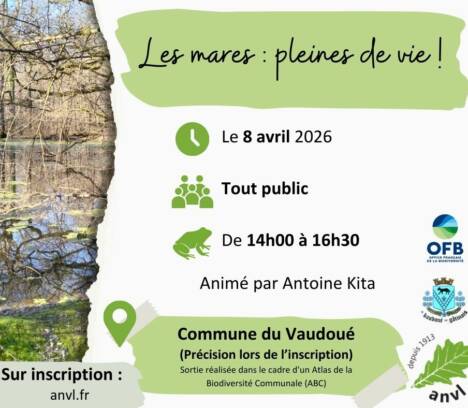 Le 8 avril 2026 : « Les mares pleines de vie » sortie dans le cadre de l&rsquo;ABC du Vaudoué