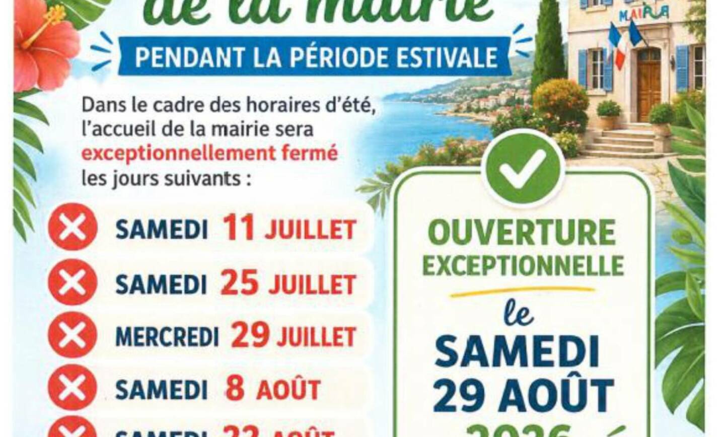 Fermeture de l’accueil de la mairie pendant la période estivale