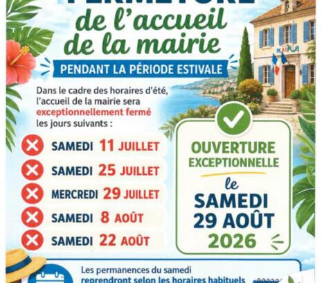 Fermeture de l&rsquo;accueil de la mairie pendant la période estivale
